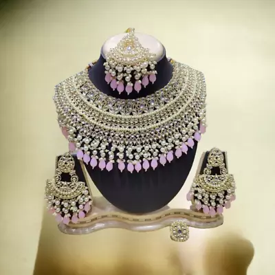 Indian Bollywood Gold Plated Kundan Choker Necklace Bridal Pearl Jewelry Set • $35.09