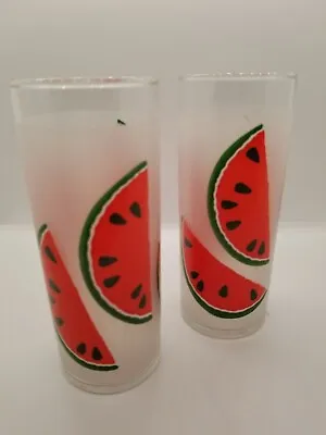 VTG Set Of 2 Libbey Frosted Tom Collins Glass With Watermelon Slices MCM • $22