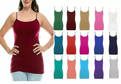 Long Vest Top Cami Strappy Stretch Plain Vest T-Shirt Womens Ladies • £6.99