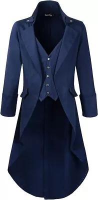 NWOT $60 2XL DarcChic NAVY BLUE Gothic Tailcoat Jacket Steampunk VTG Victorian • $24.99