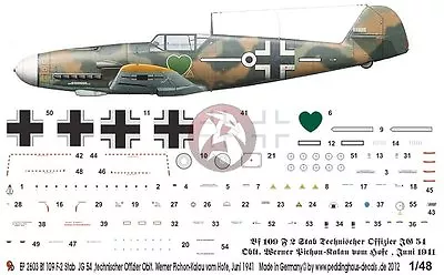 $17.21 • Buy Peddinghaus 1/48 Bf 109 F-2 Markings Werner Pichon-Kalau Vom Hofe E.Prussia 2603
