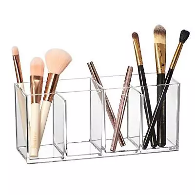 By Glamour Acrylic 4compartment Makeup Organizer Transparent Plastic Makeup Brus • $23.98