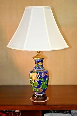 25  Cloisonne Vase Lamp-blue Chrysanthemum-asian-oriental-porcelain • $124.50