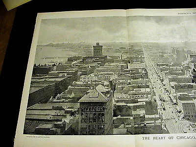 Birds Eye View Of CHICAGO From MASONIC BUILDING 1892 HUGE FINE Folio Print • $160