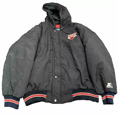 Vintage 90s Starter Chicago Bulls Button Snap Puffer Jacket Black L • $25