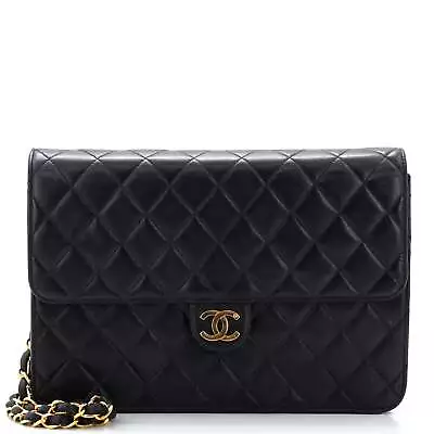 Chanel Vintage Clutch With Chain Quilted Leather Medium Black • $2082.90