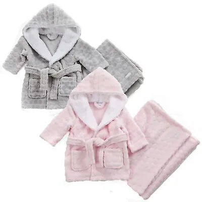 PERSONALISED Baby Robe And Blanket SET Dressing Gown Fleece Embroidered GIFT • £20.99