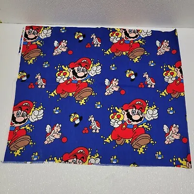 Vintage 1980s SUPER MARIO BROS Nintendo Blue Cotton Fabric • $48.69