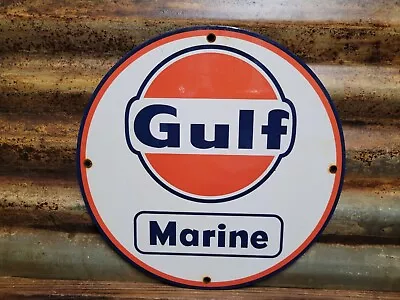 Vintage Gulf Porcelain Sign Marine Boat Motor Oil Gas Pump Plate Lake Dock Fuel • $152.99