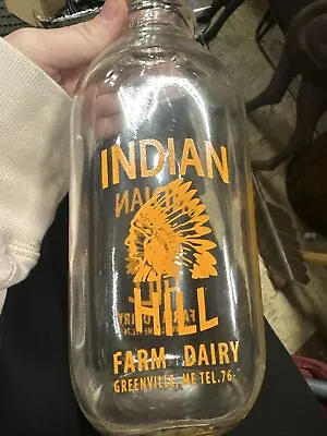 Vintage Quart Milk Bottle Indian Hill Farm Dairy Greenville Maine Chief • $27