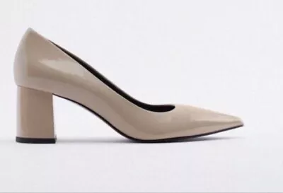 Zara Nude Block Heel Shoes Size US 8 Eur 39 Pointed Toe Beige • $35.99