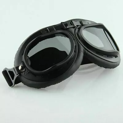 Retro Pilot Aviator Flying BLACK Goggles CLEAR Vintage Racer Cruiser Motorbike • $17.05