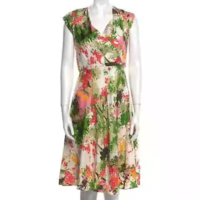 Milly 100% Silk Floral Faux Wrap Midi Dress Size 2 • $70