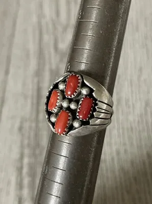 Vintage Jerry Cowboy Navajo Signed C Sterling Silver 925 Coral Men’s Ring 9.75 • $174.99