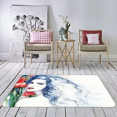 £93.59 • Buy 3D Red Poppy Flower Blue Girl ZHUB429 Game Non Slip Rug Mat Photo Carpet Amy