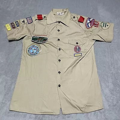 Vintage Boy Scouts Of America Mens Medium Uniform Tan Eagle Scout Patches 90s • $49.95