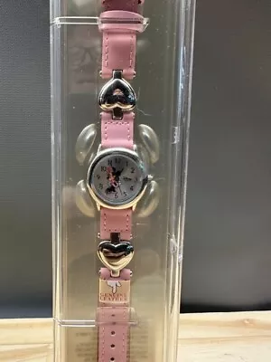 Disney Parks Minnie Mouse Watch Women Silver Tone Pink Heart Band NEW NOS • $39.95