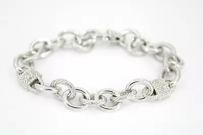 Judith Ripka Sterling Silver CZ Link Charm Bracelet Textured 7  Vintage • $139.99