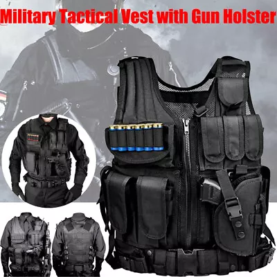 Military Tactical Vest With Gun Holster Police Assault Combat Assault Gear • $27.99