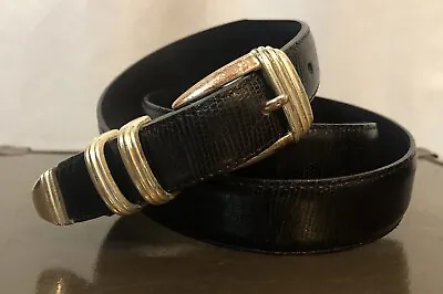 ONYX Black Snakeskin Embossed Leather Silver Buckle Belt Size 42 • $13.99
