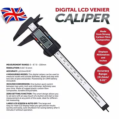 LCD 6  150mm Digital Vernier Caliper Micrometer/Gauge Accurate Measurement Tool • £9.25