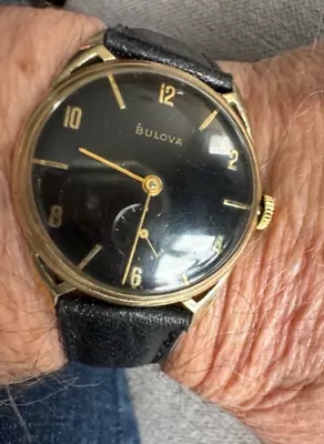 Vintage Bulova Watch 10K RGP L7 Black Dial 1956 17 Jewels Works UNIQUE RARE. • $45