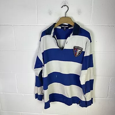 Vintage Ralph Lauren Rugby Shirt Mens Large Blue Polo Sport 67 Patch 90s RL • £43.95
