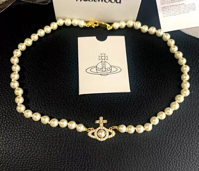 Vivienne Westwood OLYMPIA PEARL Necklace Pearl Gold Choker 38cm Outlet Authentic • $96.99