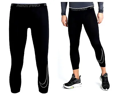 Nike Pro Training Men's Leggings Tight Fit 3/4 Sports Running Gym Activewear • £21.99