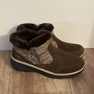 Skechers Easy Going Sweater Knit Ankle Boots Warmhearted Chocolate Women Size 10 • $30