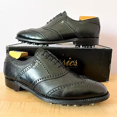 VINTAGE FootJoy Classics Black Leather Brogue Wingtip Golf Shoes Men's 10.5C • $285