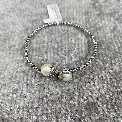 Cultured Freshwater Pearl Sterling Silver Bracelet Womens Textured Bangle 7.50  • $39.95