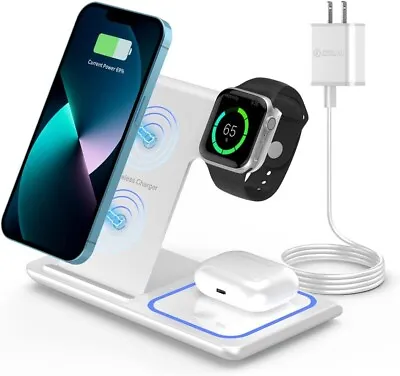 Foldable Wireless Charger Portable 3 In1 Wireless Charger Station Dock Pad White • $13.99