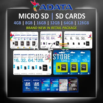 ADATA MicroSD SD Card 4gb 8gb 16gb 32gb 64gb 128gb Memory SDHC Lot 1x 2x Packs • $22.99