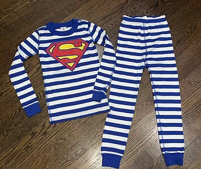 $19.99 • Buy Boys Hanna Andersson Superman Striped Longalls Winter Pajamas Size 120 6-7 Years