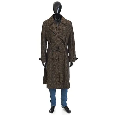FENDI 5500$ Double Breasted Trench Coat In Brown FF Jacquard Fabric • $3850