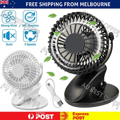 $12.95 • Buy Portable 360° Mini Fan Travel Rechargeable USB Clip On Desk Fan Pram Cot Car AU