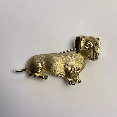 Vintage Crown Trifari Dachshund Weiner Dog Gold Tone Textured Brooch Pin • $60