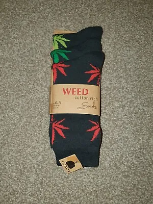 Mens Weed Leaf Print Cotton Rich Socks Cannabis Ganja Marijuana Adults. Free P&P • £7.99