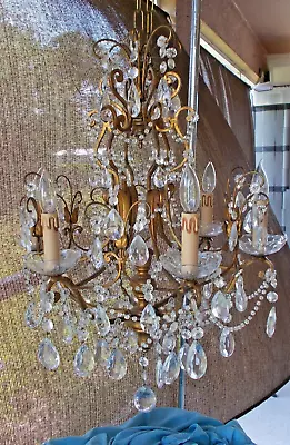 Vintage Italian Tole Crystal Prisms Chadelier 6 Arms Electric • $1777.77