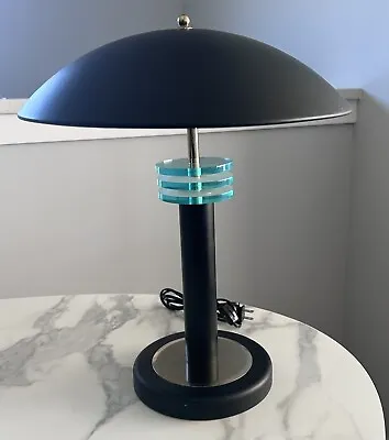 Vtg 90s MCM Memphis Style UFO Flying Saucer Desk Accent Lamp Black Atomic • $94.95