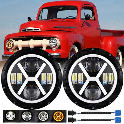 For Ford F1 Pickup 1948 1949 1950 1951 1952 7 Inch Round LED Headlights Halo DRL • $65.99