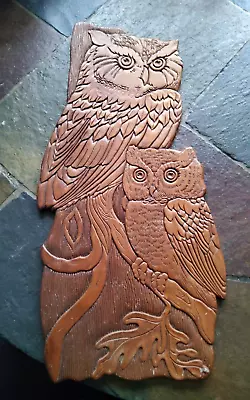  Wooden Owl Decal Vintage Wall Hanging 15.5 Inch 70s Decor Vintage  • $10