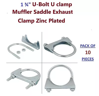 1 3/4  Inch U-Bolt U Clamp Muffler Saddle Exhaust Clamp Pack Of 10X Zinc Plated • $16.72