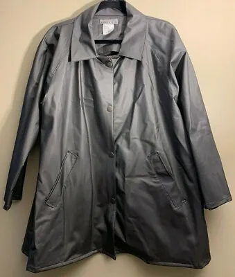 Anne Klein 100% Vinyl Rain Jacket Womens Medium M Silver Deep Pockets Vintage • $63.99