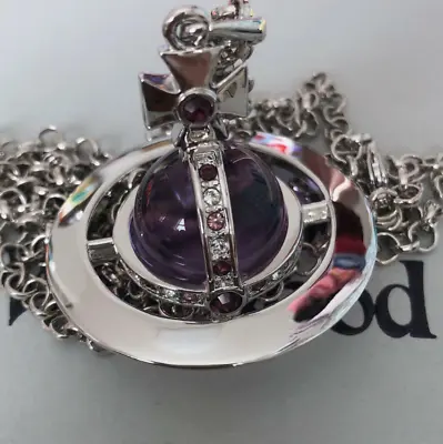 Vivienne Westwood Purple Tone 3D Orb Silver Pendant Necklace With Packaging Box • $39.99