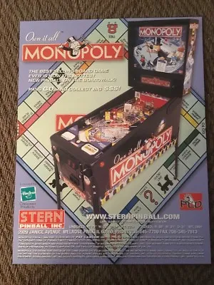 $4.99 • Buy 2001 Stern Pinball Monopoly Game Flyer