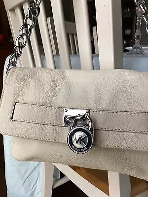 Michael Kors Hamilton Padlock Ivory Soft Leather Silver Chain Flap Shoulder Bag • $36