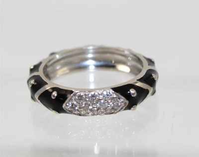 $200 • Buy Hidalgo 18K White Gold Diamond & Black Enamel W/Bead & Arrow Accents Band Ring