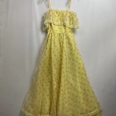 Nadine Vintage 70s Maxi Dress Tiered Boho Yellow Floral Cottagecore Juniors 5 • $85